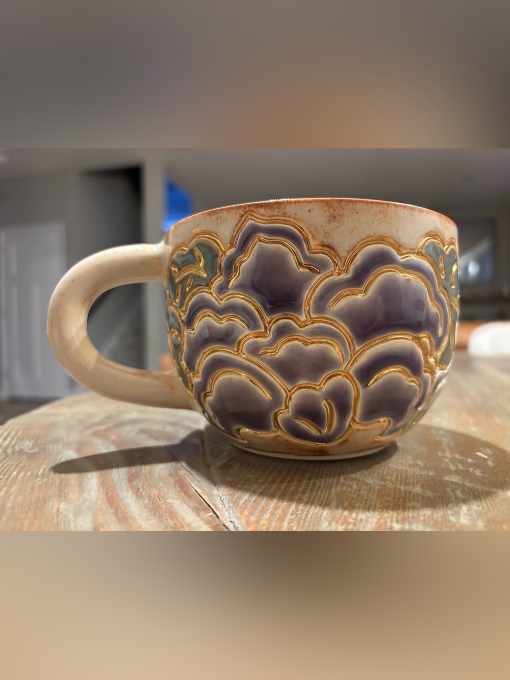 Everecho Handmade Floral Ceramic 18oz Mug with 22kt Gold Detail